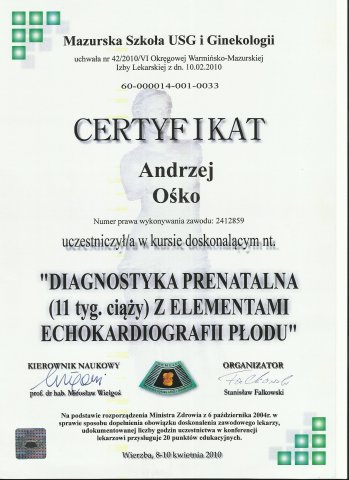 Andrzej Ośko - Certyfikaty